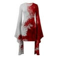 thumbnail image 4 of FYEGRE Gothic Punk Batwing Sleeve Irregular Hem Printed Party Dress for Women Halloween Elegant Evening Attire Red L, 4 of 5
