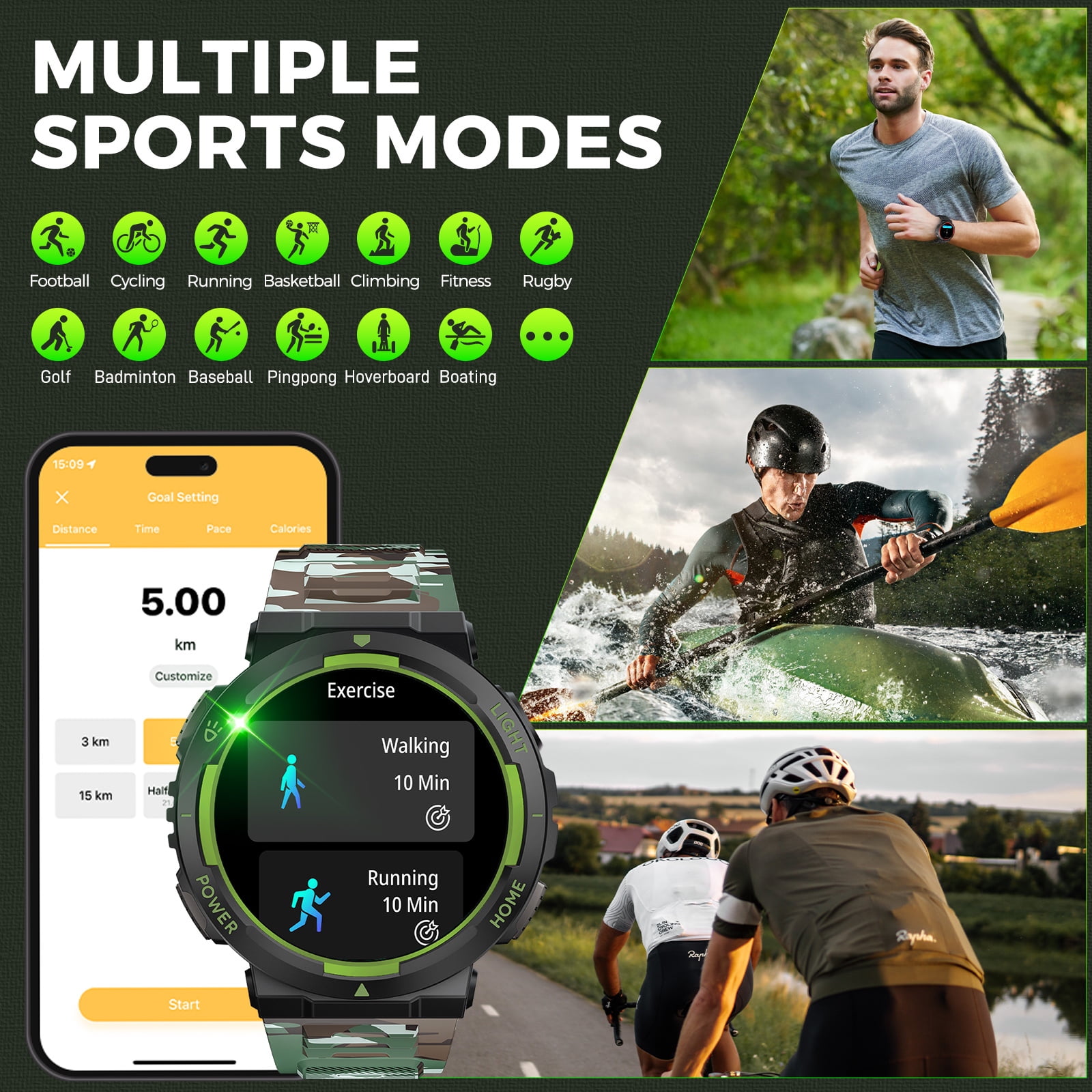 Cyberdyer Sports Smart Watch for Men(Answer/Dial Calls) with Flashlight, 3ATM Waterproof 1.53'' Screen Big Battery Rugged Smartwatch, 100+ Sport Modes Fitness Tracker for iPhone Android