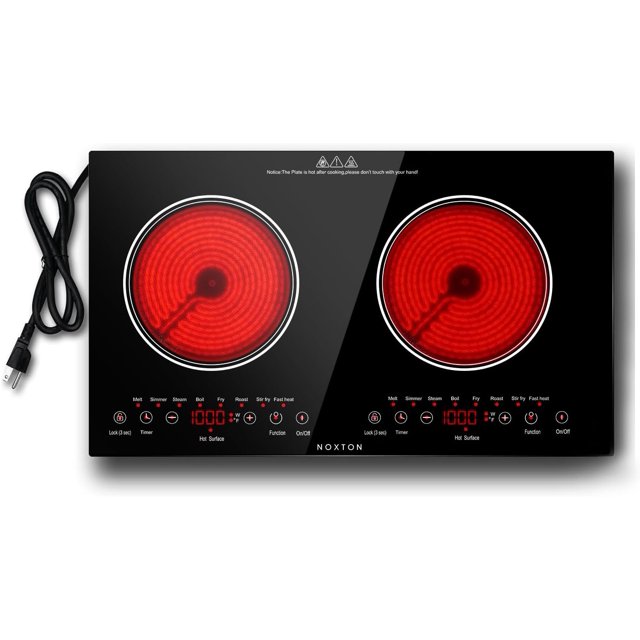 Noxton 2 Burners Electric Cooktop, 24" Built-in & Countertop Stove, Two Burner Ceramic Cooktop with Child Safety Lock, Timer, Touch Sensor Control, Portable 110V Plug-in Cooktop