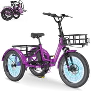MOONCOOL TK1 Folding Electric Tricycle for Adults,48V 14.5Ah Removable battery, 1000W Motor, 20 Fat Tire Step-Thru 3 Wheel Electric Bicycle W/ Front & Rear Storage Bag Kit