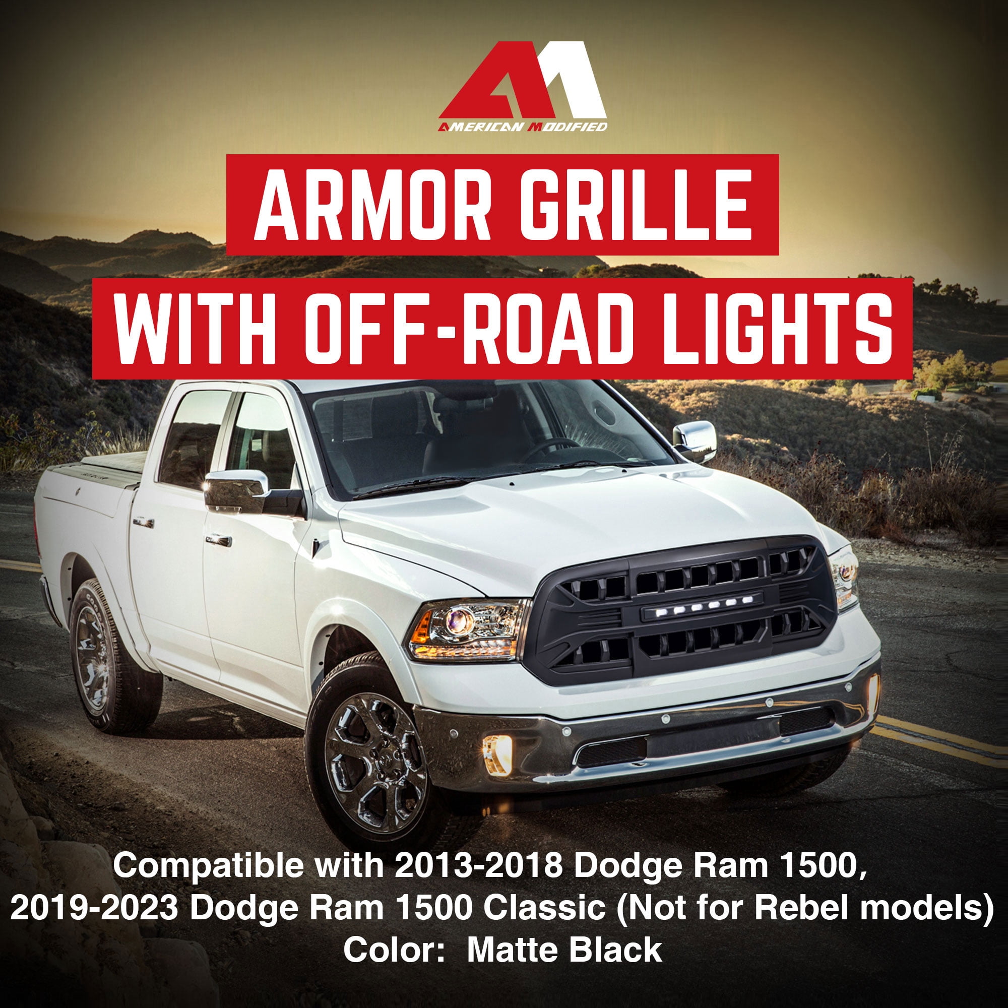 AMERICAN MODIFIED Armor Grille for 13-18 Dodge Ram 1500, 19-23 Ram 1500