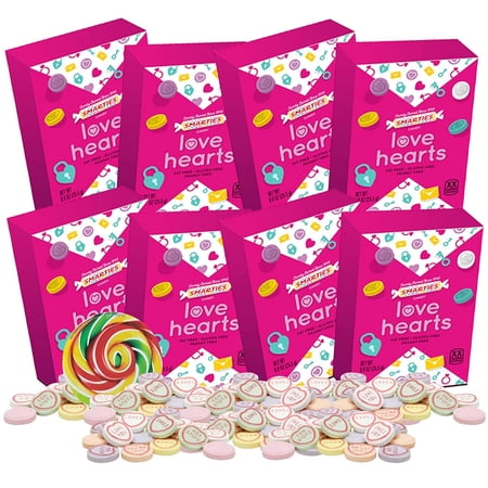 Smarties Valentines Love Heart Boxes  Classroom Exchange Candy  Pack of 8  .9 Ounces Per Box