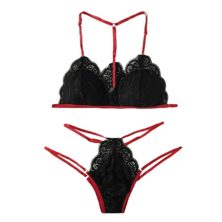 

EUHDSSDE Follure Sexy Floral Lace Lingerie Bra+G-string Thong Set Babydoll Sleepwear Underwear