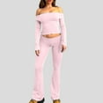 thumbnail image 2 of Two Piece Flare Pants Set for Women Going Out Off Shoulder Top and Bell Bottom Leggings Slim Fit Sports Yoga Outfits (Medium, Pink 01), 2 of 6