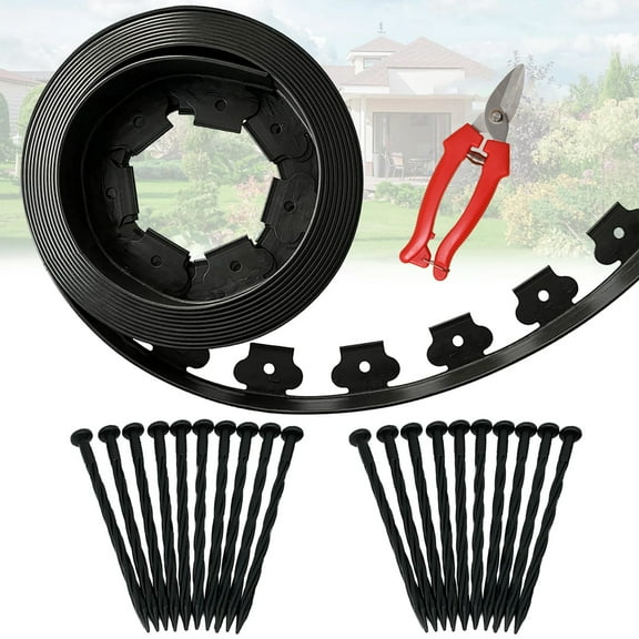 DSTESS 20 ft No Dig Fence Edging for Landscaping Include 1Pcs Scissor,20 Spikes,20 ft Lawn Edging No Dig Edging for Landscaping Edging and Garden Edging and Garden Border and Flower Bed Edging,Black