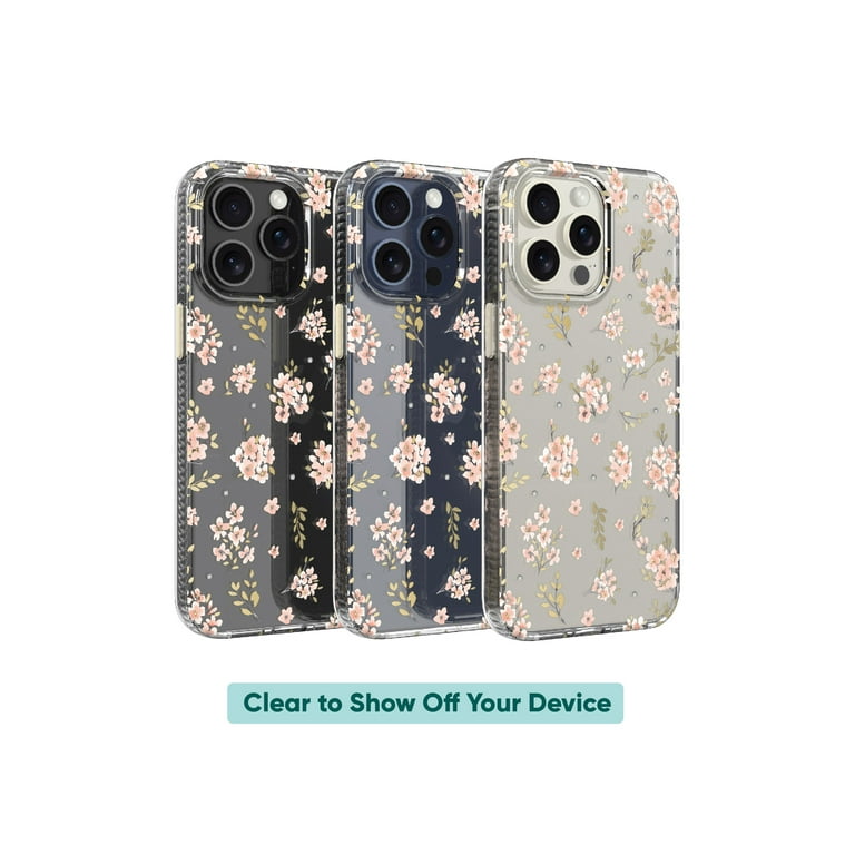 onn. Pink Floral with Gems Phone Case for iPhone 15 Pro Max