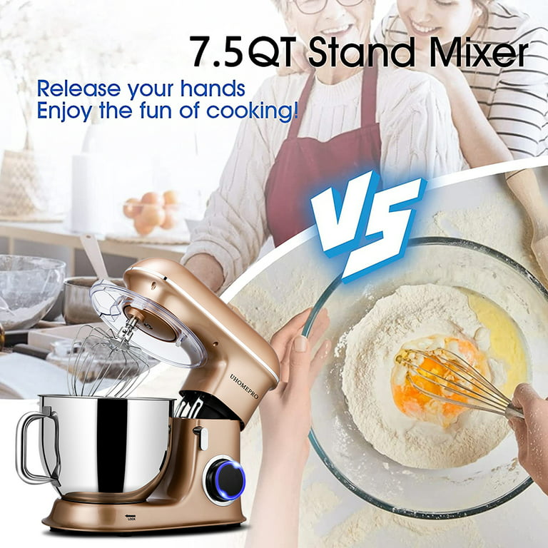 Hi Tek 7.4-qt Electric Stand Mixer, 1 Tilt-Head Kitchen Mixer with Stand - Includes Dough Hook, Whisk, & Beater, 110V/60Hz, White Aluminum Stand