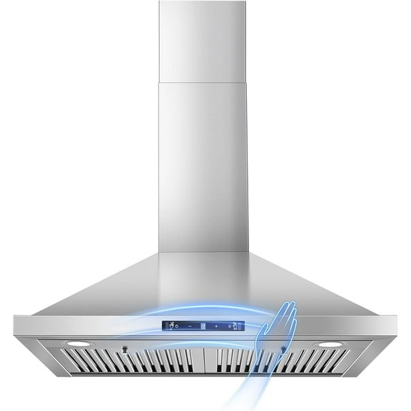 Wall Mount Range Hood 30 inch, 700 CFM Kitchen Hood Stainless Steel Stove Vent Hood with Gesture Sensing & Touch Control, Ducted/Ductless Convertible Duct, 3-Speed Fan, LED Lights, Baffle Filters