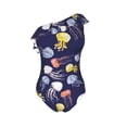 thumbnail image 4 of Yiaed Colorful Jellyfish Print Women One Piece Swimsuits Tummy Control One Shoulder Bathing Suits Pattern Ruffle Swimwear-Small, 4 of 8