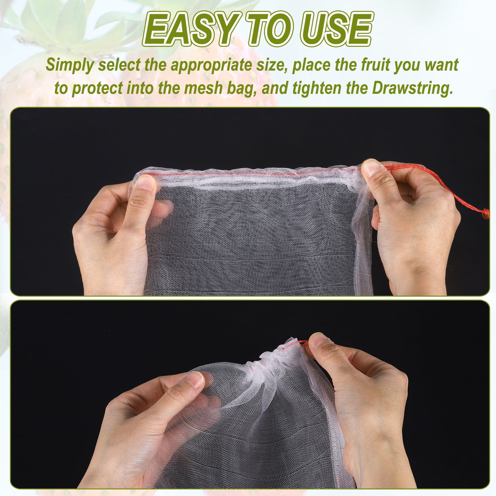 30Pcs Mesh Net, Netting Bags 11.8x7.9 inch 40D Garden Mesh Netting with Drawstring Bird Barrier Bags for Plant Fruit Flower Vegetable, White