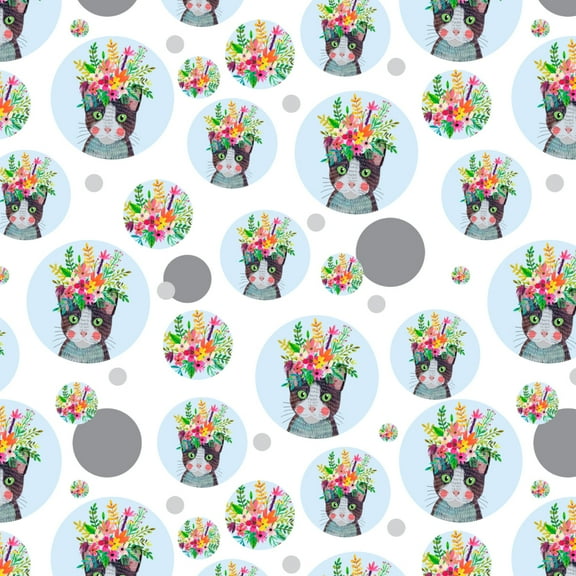 Intense Cat with Flower Hair Premium Gift Wrap Wrapping Paper Roll