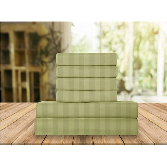 Elegant Comfort 6 Piece Bed Sheets Polyester King Stripe Olive Green Stripe Sheet Set