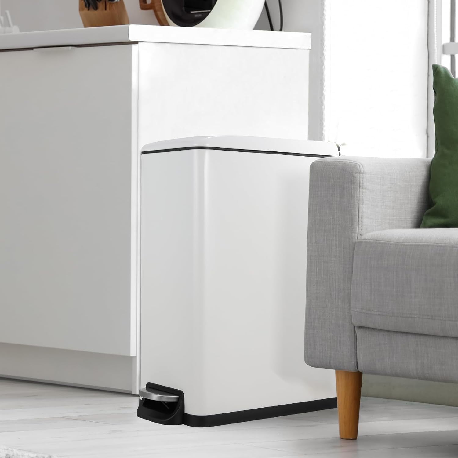 LAZY BUDDY 50 Liter / 13.2 Gallon Slim Trash Can, Stainless Steel Kitchen Garbage Bin with Step Pedal and Lid for Kitchen Bathroom