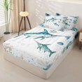 thumbnail image 2 of Manfei Large Marlin Zipper Twin Comforter Sets with Fitted Sheet and 2 Pillowcases,Ocean Themed Art Zipper Bedding Set,White Green,Reversible,4pcs, 2 of 8
