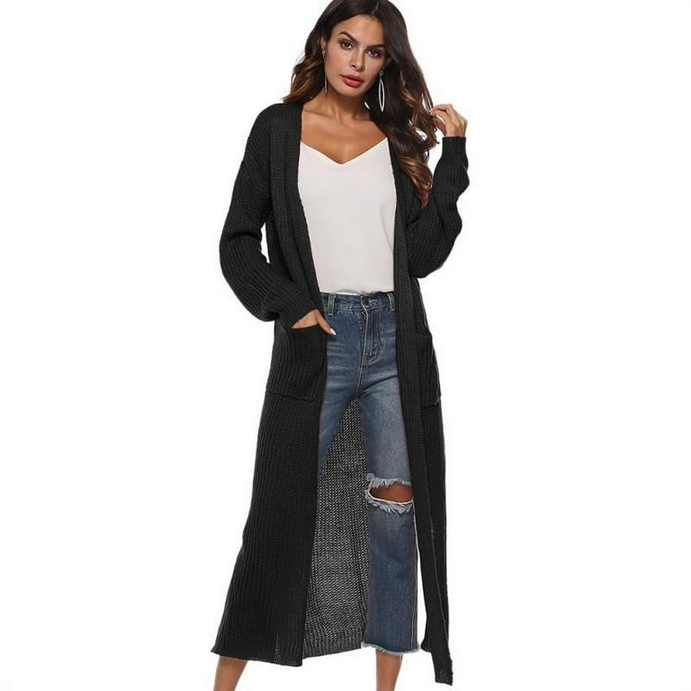 Long black cardigan with store side slits