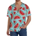 thumbnail image 7 of Lsque Watermelon print Men's Cuban Collar Short Sleeve Shirt Summer Beachwear Casual Button Down Fashionable Vacation Leisure Shirt-Large, 7 of 7