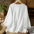 thumbnail image 5 of Tittly Womens Linen Tops Womens Oversized Button Down Shirts Linen Tunics for Women 3/4 Sleeve Linen Shirts For Women 2025 Cotton Summer Retro Boho Tops Vacation Blouse White, 5 of 6