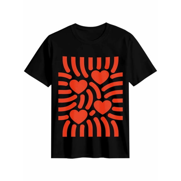 Women's T-Shirt Red Love Abstract Stripe Minimalist Art Short Sleeve Casual Tee Classic Crew Neck T Shirt for Women Black, XL