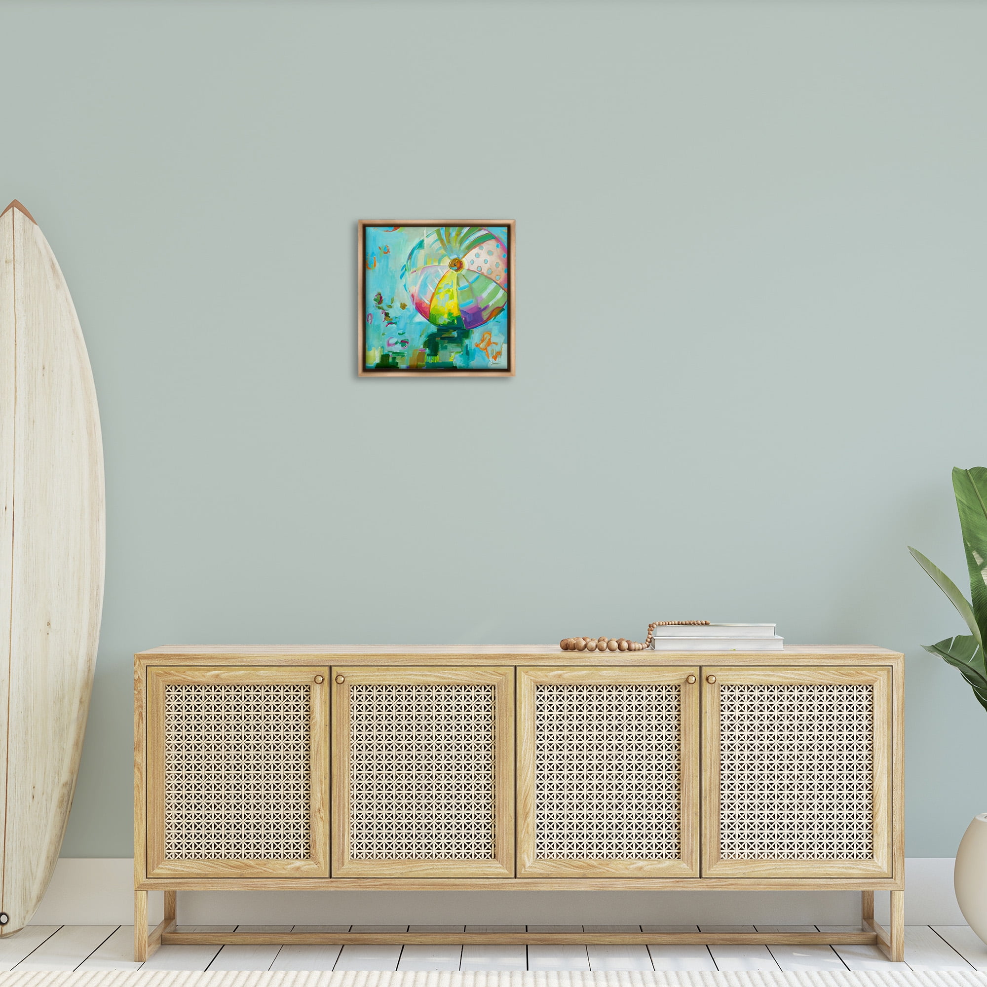 Stupell Industries Modern Beach Ball Pattern Abstract Painting Brown Floater Framed Canvas Art Print Wall Art, 18 x 18