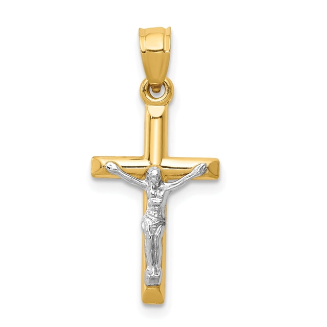 14k Two Tone Gold Lord Jesus Christ Crucifix Holy Cross Necklace Charm Pendant Religious Latin