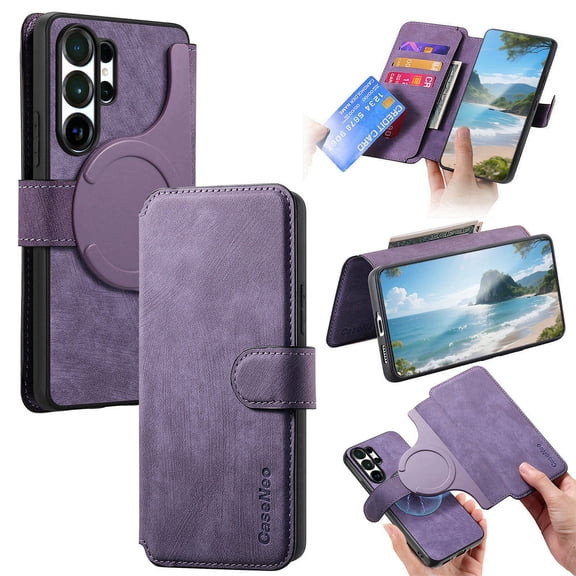 for Samsung Galaxy S26 Ultra Wallet Case, Magnetic Detachable PU Leather Flip Case with Card Holders Kickstand Phone Cover RFID Blocking Anti-drop for Samsung Galaxy S26 Ultra, Purple