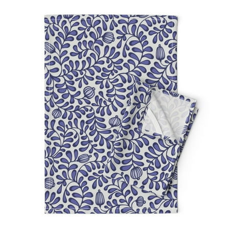 

Printed Tea Towel Linen Cotton Canvas - Leaves Vines Hand Drawn Botanical Flora Print Decorative Kitchen Towel by Spoonflower