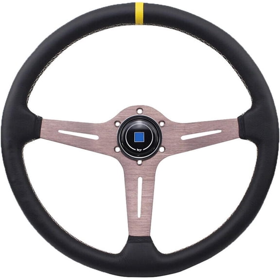 15" Steering Wheel, Universal 380mm 6 Bolt Racing Steering Wheel Car Classic Leather Titanium Chrome Steering Wheels With Horn Button