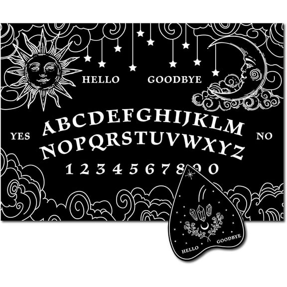 Wood Spirit Talking Board with Sun Stars Dowsing Divination Board with Planchette Spirit Hunt Metaphysical Message Supplies Kit for 11.8X8.3 in