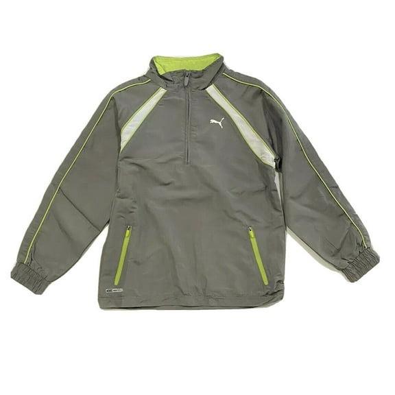 PUMA JACKET BOYS - STEEL GREY LIME SZ 6 - WINDBREAKER HALF ZIP