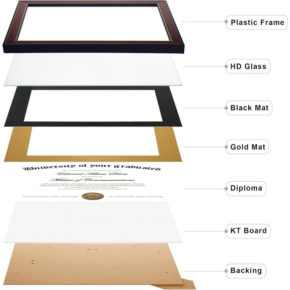 11x14 Diploma with High Definition Glass, Display 8.5x11 Certificate with Black over Gold Mat, Degree Document for Wall and Tabletop, Mahogany with Gold Beads, 1 Pack