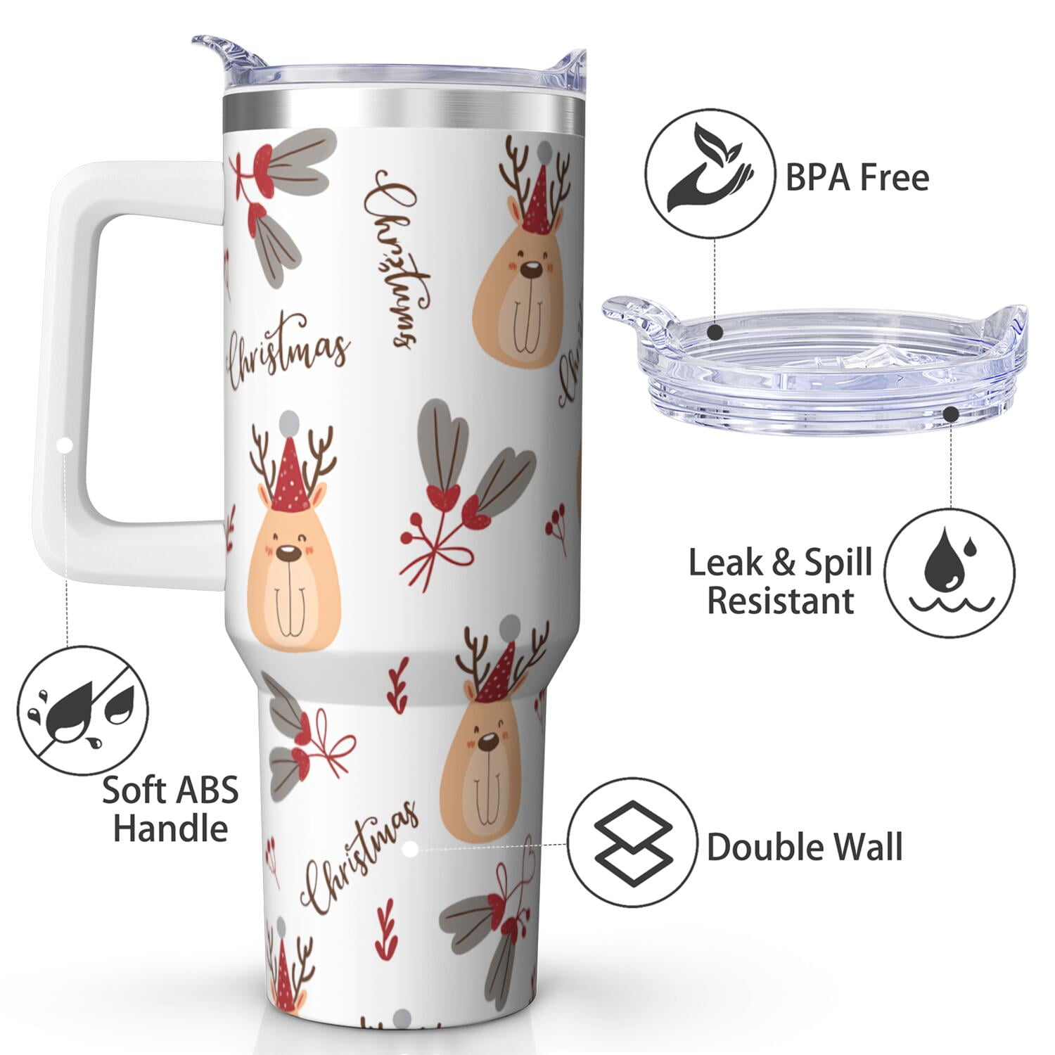 1pc 40 oz Christmas Tumbler with Lid and Straw Stainless steel Insulated tumblers Cute water bottle Travel/Gym coffee tumbler Gifts for Women/men