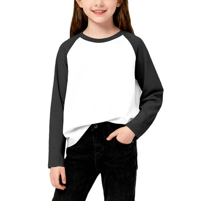 Cowsor T-Shirts Garçons Filles Décontractés Raglan Manches Longues Col Rond Bloc de Couleur Blouses Mignonnes Tops