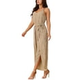 thumbnail image 4 of INSPIRE CHIC Women's Summer Casual Spaghetti Straps Sleeveless V Neck Tie Waist Split Wide Leg Jumpsuits Rompers Apricot L, 4 of 4