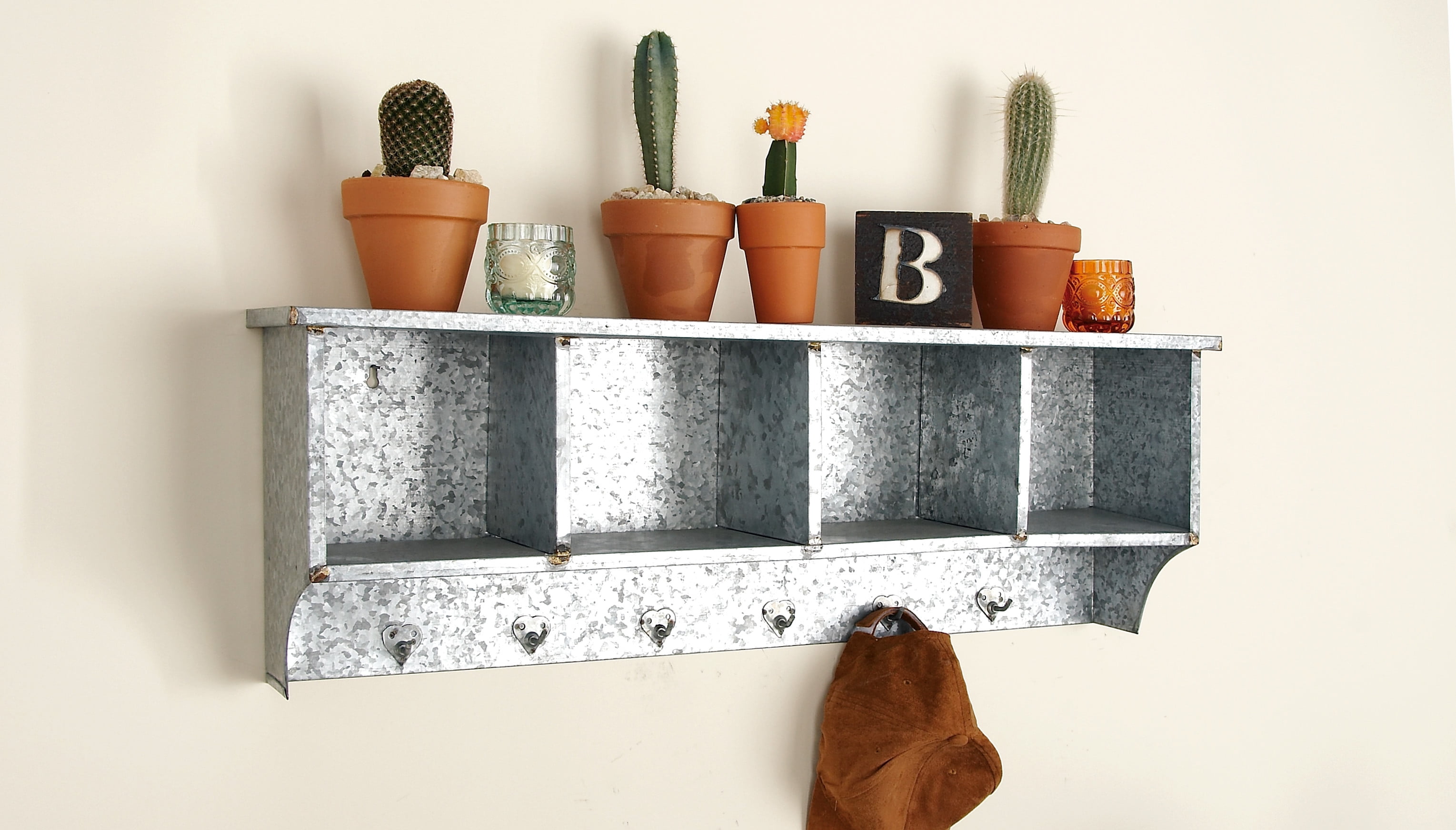 DecMode Metal 37" Wide Wall Cubby Shelf Coat Rack Storage Shelf