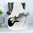 thumbnail image 4 of Guitar Soft Flannel Fleece Blanket, Modern Illustration of a Musical Instrument and City Skyline Rock and Roll, Cozy Plush for Indoor and Outdoor Use, 50" x 70", Charcoal Grey White, by Ambesonne, 4 of 5