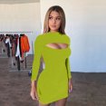 thumbnail image 2 of Aoochasliy Fall Dresses for Women Clothes Spring summer long sleeve open chest nightclub solid dress, 2 of 4