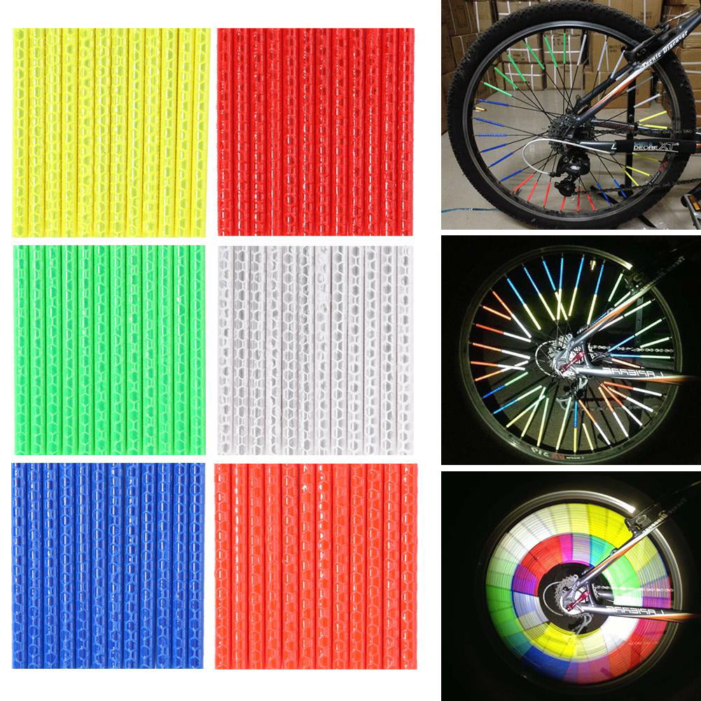 12Pcs Bike Riding Cycling Wheel Spoke Tube Bright Reflector Reflective Yellow 