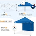 thumbnail image 4 of EAGLE PEAK 10 x 10 ft Commercial Easy Center Push Pop Up Canopy Tent Instant Marketplace Canopies with 1 Zippered Removable Side Wall and Wheeled Roller Carry Bag, Bonus 4 Sand Bags, Blue, 4 of 6