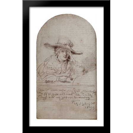 - Saskia In A Straw Hat 24x40 Large Black Wood Framed Print Art by Rembrandt
