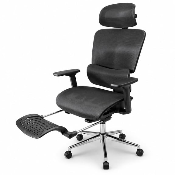 Ergonomic High Back Mesh Office Chair with 4D Armrests, Dynamic Lumbar Support and Retractable Footrest, Executive Swivel Task Chair for Home Office, Gray/Black