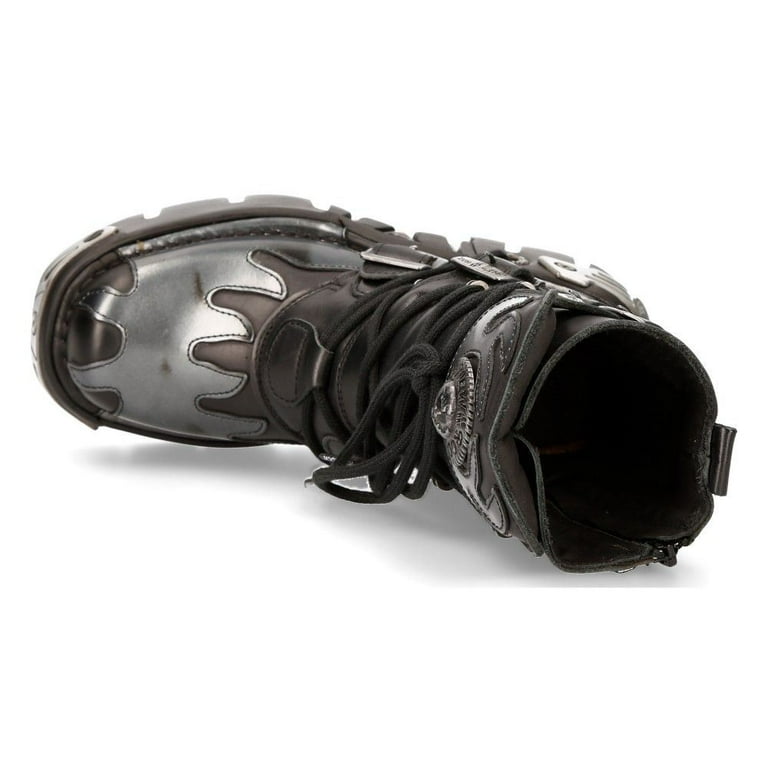New Rock 591-S2 Black/Silver Gothic Leather Flame Boots 37