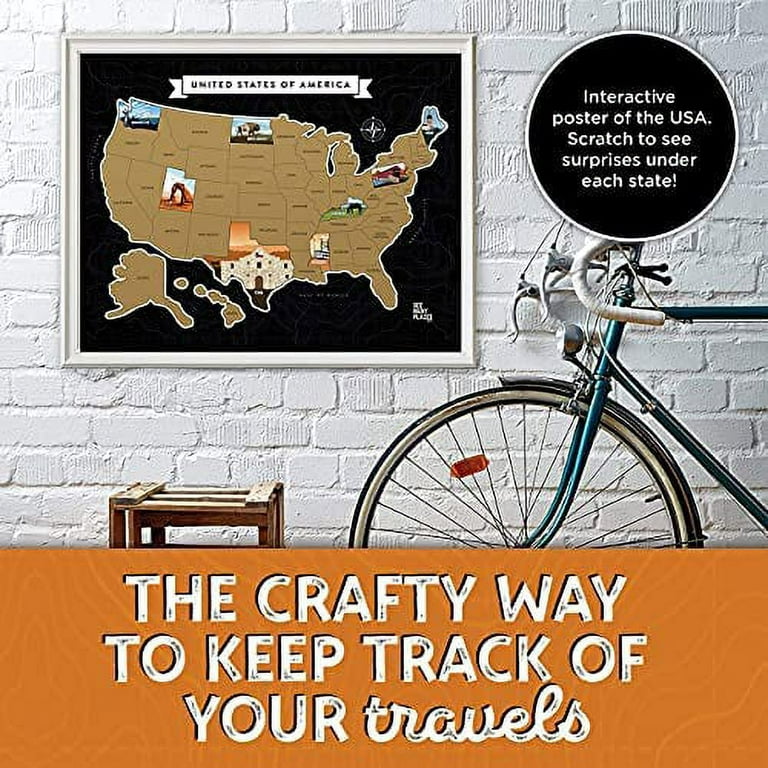 See Many Places Scratch Off Map of The United States, 28x22 Framable  Poster Travel Map of USA with Custom State Pictures & Gold Foiling for Home  Wall Decor, Black 