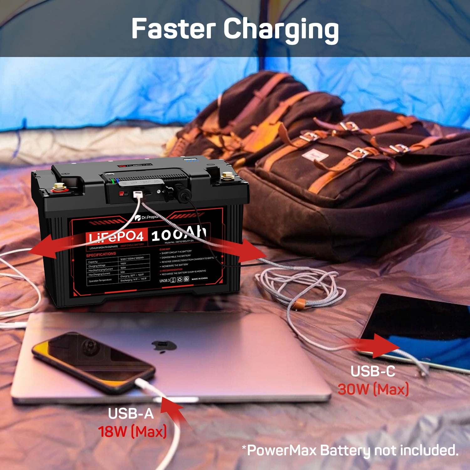 Dr. Prepare Hub for 100Ah 12V PowerMax LiFePO4 Battery / 1280Wh