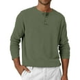 thumbnail image 2 of Inglocry Men's Henley Shirt - Long Sleeve Solid Color Cotton Henley Thermal Shirt - Undershirts for Men Army Green L, 2 of 5