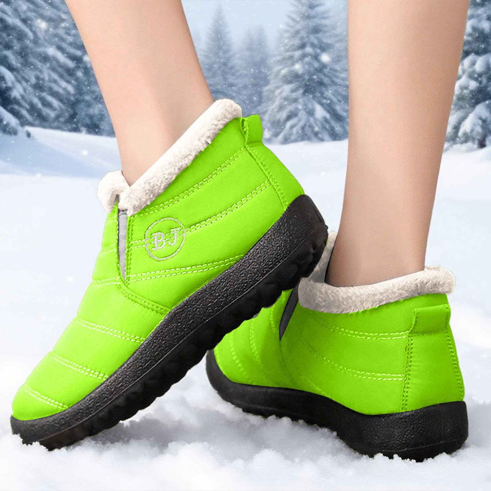Gyexs Women's Snow Boots Size 7.5, Winter Shoes for Men Lightweight, Fuzzy, Bungee, Moto, Round Toe, Outdoor Wear, Mint Green, Size 9