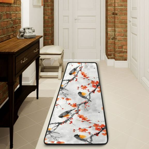 Ryvnso Birds on Floral Branches Hallway Runner Rugs Floor Carpet Non Slip Entryway Mat 2' x 6'