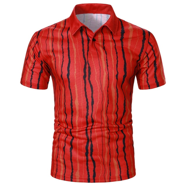 Birdeem Men Casual Button Short Sleeve Print Turndown Pullover T-Shirt Tops