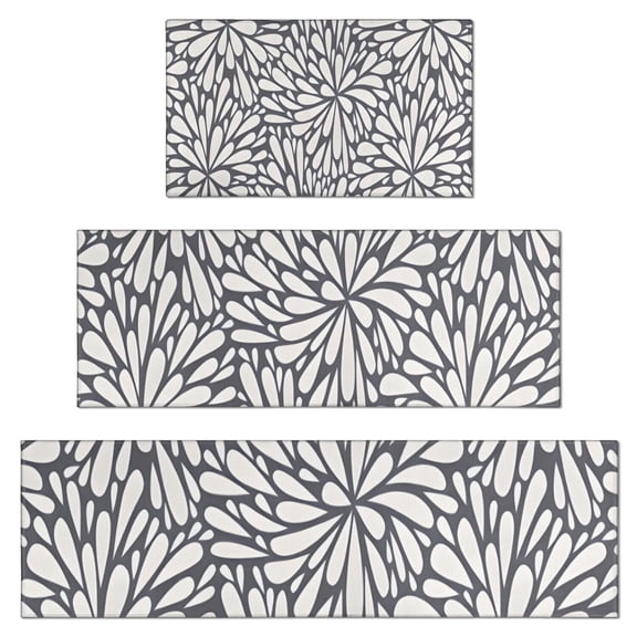 Light Dark Floral Burst Pattern Kitchen Rugs Sets Of 3,Kitchen Runner Rugs Non Skid Washable,Decorative Kitchen Floor Mats for Kitchen,Sink,Laundry,17"x30" 17"x47" 17"x59"