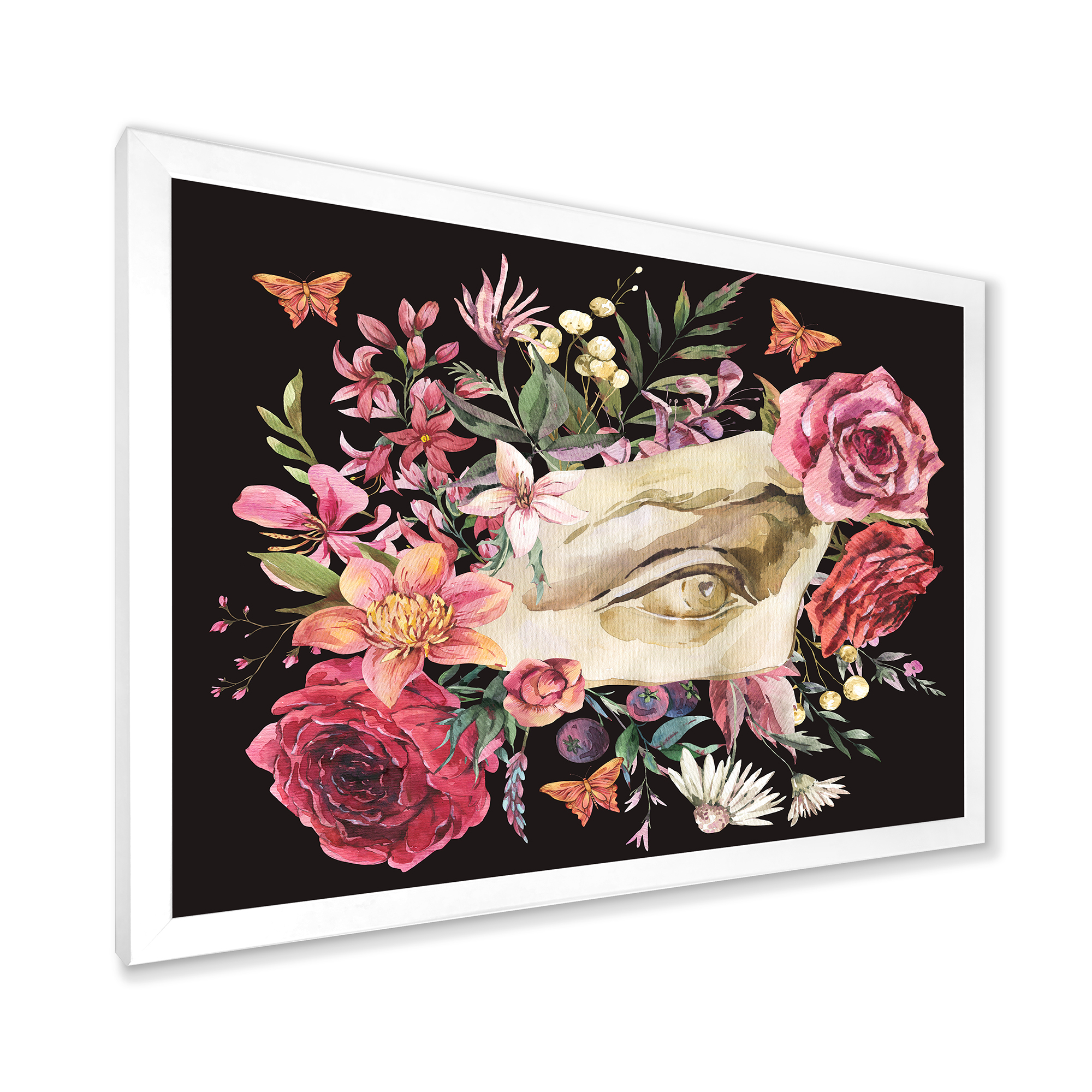 Designart 'Dried Wildflowers With Greek Sculpture David Eye' Farmhouse Framed Art Print