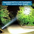 thumbnail image 2 of Linternas LED recargables de alto lumen, linternas tácticas superbrillantes de 90000 lúmenes, linterna impermeable con zoom Xhp70.2, 5 modos para acampar, hacer senderismo, al aire libre, emergencia, 2 of 8